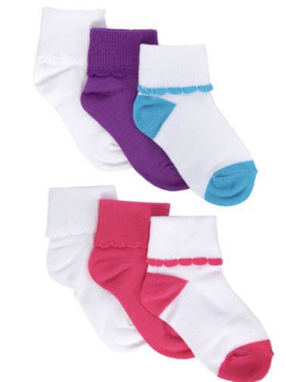 Socks cuff 6 pair girls new size L/G 4-10 George 93% polyester 4% nylon spandex